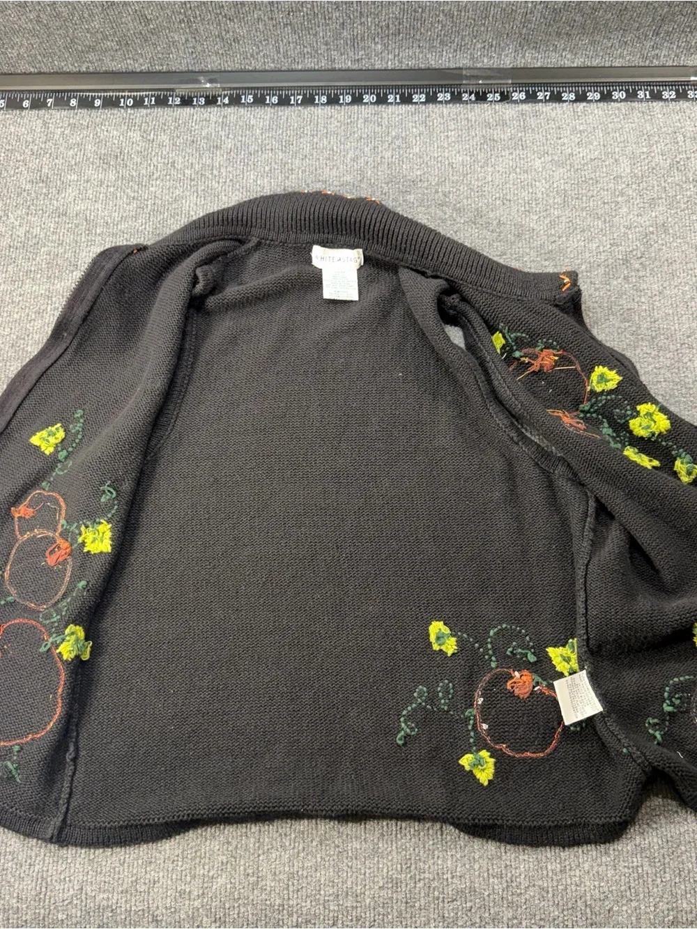 Vintage 90s White Stag Vest M Black Orange Pumpkin Halloween Sequins Ramie Zip